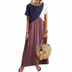 Puo&scaron;ni madinga trumpomis rankovėmis apvaliomis kaklomis kelioninė laisva moteri&scaron;ka maxi suknelė XXXXXL violetinė