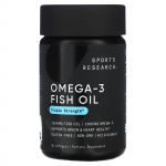Sports Research, Omega-3 žuvų taukai, triguba koncentracija, 30 mink&scaron;tų kapsulių