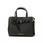 Michael Kors MK Emilia Monogram spalvų blokų logotipas kvadratinė juostelė užtrauktukas kasdienis drobės crossbody krep&scaron;ys maži moteri&scaron;ki krep&scaron;iai juodas 35H0GU5S1B-BLACK Basic Set (Bag+Dust Bag)