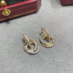 Trijų spalvų, trijų žiedų, deimantais puo&scaron;ti auskarai, dengti 18K auksu, CNC apdirbti su deimantiniais smeigtukais, Seiko lengvas prabanga
