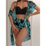 1 maudymosi kostiumėlio rinkinys su klevo lapų ra&scaron;tu, auk&scaron;tu liemeniu, tinkliniu &scaron;varkeliu, trikampio formos, liekninantis, bikini maudymosi kostiumėlis, moteri&scaron;kas rinkinys 3XL juoda