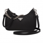 Prada Re-Edition Hobo Nailono ir Odos Pečių Krep&scaron;ys Moteri&scaron;ki Krep&scaron;iai Juodas 1TT122-064-F0002 Basic Set (Bag+Dust Bag)