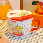 Animacinių filmų greito paruo&scaron;imo makaronų dubuo su dangteliu 950 ml salotų dubuo Keraminės sriubos rankenos puodelis Studento biuro pietų dėžutė berniukui, merginai Cozinha