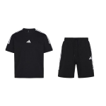 Adidas U sportinis kostiumas apvalia kaklo i&scaron;kirpte megztinis su trimis juostelėmis trumpomis rankovėmis mar&scaron;kinėliai patogūs vidutinio juosmens &scaron;ortai su rai&scaron;teliu laisvalaikio sportinis komplektas KX0521 M