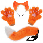 Pūkuotos katės ausys Katės ilgas uodegos Plius mielos katės letenos Pir&scaron;tinės Rinkinys Cosplay Kostiumo Aksesuarai Helovino Karnavalo &Scaron;ventės Persirengimo 26cm red