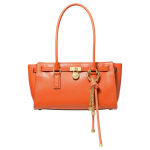 MICHAEL KORS Hamilton i&scaron;skirtinė metalinė rankinė su pakabuku, puo&scaron;ta karvės oda, petinė rankinė, maži moteri&scaron;ki, oranžiniai auksas