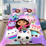 Animacinis antklodės užvalkalas Gabby'S Dollhouse, pagalvės užvalkalas pridedamas, vaikams ir suaugusiems, viengulis, dvigulis dydis, berniukų ir mergaičių miegamojo dekoras 90x200cm black
