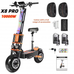 X8 PRO 10000W Dvigubas variklis 60V40Ah 13 colių didelės visureigių padangos Maksimalus greitis 80 km/h Sulankstomas elektrinis paspirtukas su sėdyne X8 PRO 10000W60V40Ah-OR-YY