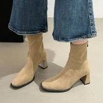 Madingi Nauji Kvadratiniu Pir&scaron;tu Seksualūs Suede Laisvalaikio Darbiniai Batai Žiemai Patogūs Užtrauktuku Banketiniai Eleganti&scaron;ki Auk&scaron;takulniai Moteri&scaron;ki Batai 35 abrikosas