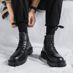 Klasikiniai vyri&scaron;ki auk&scaron;takulniai batai Kokybi&scaron;kos odos laisvalaikio batai Madingi motociklininko batai Batai su rai&scaron;teliais aplink čiurną Neslystantys platforminiai ankle boots 39 juoda