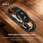 ABJM1 Porsche Panamera Cayenne Macan 718 Cayman Boxster 911 Taycan 10-25 Automobilio Tamsaus Rie&scaron;uto Medžio Raktų Dėklas Apsauginis Korpusas Raktų Pakabuko Dangtelis