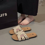 Naujo stiliaus populiarios moteri&scaron;kos madingos laisvalaikio plok&scaron;čiapadės basutės universalios lauko avalynės plok&scaron;čiapadės &scaron;lepetės dėvėjimui lauke Zapatos Mujer 35 rožinė