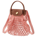LONGCHAMP Le Pliage Tinklelio Drobės Rankinė Su Odinėmis Rankenomis, Tinklinė Ki&scaron;enė, Per Petį Ne&scaron;iojama Rankinė, Pečių Rankinė, Įprasta Moteri&scaron;ka, Rožinė One Size rožinė