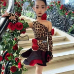 Lotynų &scaron;okio suknelė vieno peties su leopardo ra&scaron;tu Lotynų &scaron;okio suknelė Mergaičių Lotynų &scaron;okio profesionali suknelė Salsa apranga 110 leopardas