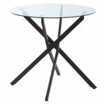 Valgomojo stalas su skaidriu grūdintu stiklo stalvir&scaron;iu, apvalus stalas su metalinėmis kojomis, modernus virtuvės stalas valgomajam, svetainei, juodas 80 x 80 x 75 cm juoda