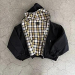 Pavasaris Ruduo Laisvas Kardiganas Striukė Megztinis Striukė Streetwear Retro Dvi&scaron;alis Kvadratinis Užtrauktukas Gobtuvas Vyrams ir Moterims XS juoda