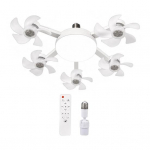Lubinis ventiliatorius su &scaron;viesa, 3/4/5 mentės ir nuotolinio valdymo pultu, 2-in-1 tylus LED Dronas Svetainei, sulankstomos mentės, 3 greičių reguliuojamas E27 lizdas 5pcs C