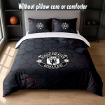 Manchester United FC Dizaino Lova Patalynės Komplektas 1 Antklodės Užvalkalas + 2 Pagalvių Užvalkalai Mink&scaron;ti Kvėpuojantys Namų Patalynė 140cm*210cm gray