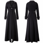 Moteri&scaron;kas ilgas vilnonis paltas Žieminis Didelio dydžio Oversized Trench stiliaus Auk&scaron;ta apykaklė Įpjauta apykaklė Vienas sagas Vir&scaron;utinis drabužis XL juoda