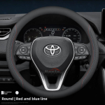 Odinė automobilio vairo apdangalas, skirtas Toyota CHR Camry Corolla Yaris Cross Rav4 Sienna Crown 2022 2023 2024 2025 2026 Aksesuarai O red blue line A