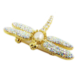 Les Tr&eacute;sors De Lily [Q5658] - Broche artisanale 'Cl&eacute;opatra' blanc dor&eacute; (libellule) - 50x48 mm