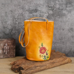 Natūralios odos moteri&scaron;kos rankinės Vintažinio dizaino pečių krep&scaron;iai moterims Classic Bucket Bag 19*15*31cm