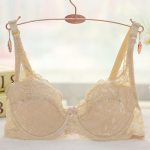 Seksuali plona nėriniuota be lankelių medvilninė A B kau&scaron;elių suraukianti liemenėlė su kaspinėliu 2XL abrikosas