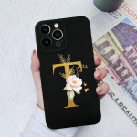 Apple iPhone 13 14 15 Pro Max X XS XR SE telefono dėklo dangtelis skystas mink&scaron;tas matinis silikonas, atsparus smūgiams, gėlių raidės iPhone korpuso buferiui iPhone XS