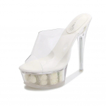 Moteri&scaron;ki &bdquo;stiletto&ldquo; batai &bdquo;Crystal Clear Open Noe&ldquo; su gėlėmis Sexy Fashion sandalai 14 cm kulnas 4 cm platforma WZ