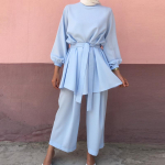 Musulmonų moterų Abaya komplektas Ilga palaidinė Vir&scaron;utinės kelnės Kaftan Suknelė Apranga Chalatai Kostiumas L mėlyna