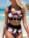 Section Bikini Europe and the United States Sexy Bikini su paauk&scaron;tintu maudymosi kostiumėliu S mėlyna