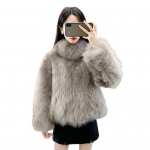 Auutmn Winter Lady Cardigan Coat Furry Pliu&scaron;inis stovas apykaklė &scaron;ilumą sulaikanti ilgomis rankovėmis Pastorinta trumpo tipo Vienspalvė dirbtinio kailio striukė