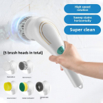 Naujas rankinis ilgo koto elektrinis &scaron;epetys, daugiafunkcis namų virtuvės puodų ir keptuvių &scaron;epetys, elektrinis valymo &scaron;epetys Electric cleaning brush 5 heads balta
