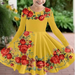 Mergaitės kasdieninė suknelė su 3D ra&scaron;tu, apvaliu kaklu ir ilgomis rankovėmis, vaiki&scaron;ka princesės suknelė 150