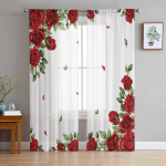 Raudonos gėlės lentos lapai augalinis tiulis Permatomos užuolaidos svetainės dekoravimui Langų užuolaidos miegamajam Voile organza užuolaidos W135 x H115cm x1&Rod Pocket