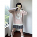 Y2k Mieli, saldūs megzti megztiniai, moteri&scaron;ki japoni&scaron;ko stiliaus Kawaii Harajuku animacinių filmų spaudiniai, palaidi megztiniai, mink&scaron;ti mergaičių vir&scaron;utiniai drabužiai S rožinė