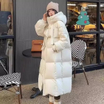 Žieminiai ilgi paltai moterims, paltas su gobtuvu, madingas, storas, &scaron;iltas moteri&scaron;kas parkas, korėjieti&scaron;ko stiliaus žieminis &scaron;varkas XL smėlis