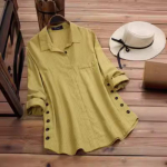 Pavasario rudens moteri&scaron;kos vienspalvės dryžuotos sagos, medvilnės kanapės netikros ki&scaron;eninės dryžuotos ilgomis rankovėmis mar&scaron;kinėlių vir&scaron;utinės palaidinės S žalia