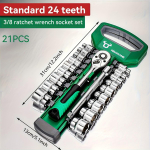 21 vnt. 1/4 3/8 1/2 colio reketinių galvučių veržliarakčių rinkinys, galvučių rinkinys, atnaujinkite savo automobilio ir motociklo remontą 3/8 inch (21 pieces)