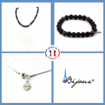 Pierres et Min&eacute;raux. Parure bijoux Bracelet Collier Perles Onyx noir mat + bois 8 mm. Taille personnalisable.