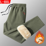 Vyri&scaron;kos žieminės &scaron;iltos vilnos kelnės Vienspalvės sportinės kelnės su &scaron;erpa pamu&scaron;alu Atleti&scaron;kos storos bėgimo kelnės su ki&scaron;enėmis vyri&scaron;kos laisvalaikio sportinės kelnės plius dydis L