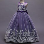 Vasaros mergaičių ilga vakarinė suknelė siuvinėta suknelė Eleganti&scaron;kos vaiki&scaron;kos suknelės mergaitėms Drabužiai Vestidos paauglių ilga vestuvinė suknelė 140cm tamsiai violetine spalva