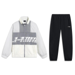 Li Ning Sportinio Gyvenimo Serija Raidžių Spausdinimo Laisvas &Scaron;varkas Su Stovu, Austomis Rankogaliais, Greitai Džiūstantys Megzti Ilgi Kelnės Atsitiktinis Sportinis Komplektas AJDT405-3+AYKT415-1 L