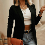 Moteri&scaron;kas vientisas atviras priekinis megztinis su oficialiu kostiumu, ilgomis rankovėmis, palaidinė, paltas M