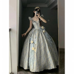 Lolita vakarinė suknelė auk&scaron;to stiliaus banketui meno bandymui be rankovių ant petne&scaron;ėlių auk&scaron;tu juosmeniu princesės suknelės XXL mėlyna