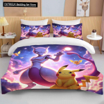 10 dydžių Pokemon Mewtwo spausdintas patalynės komplektas animacinis anime antklodės užvalkalas antklodei pagalvės užvalkalas berniukams mergaitėms vaikams suaugusiems karali&scaron;ko dydžio dovana EU single(135x200cm)