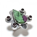 Ruby in Zoisite,Amethyst Handmade 925 Sterling Silver Ring Size 9 y1w44