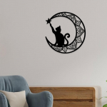 Cat Silhouette Decor Decorative Plaque Easy to Hang Moon Design Lover Gifts for Bathroom Gate