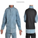 Karvės odos suvirintojo striukė: Atsparus kar&scaron;čiui, Apsaugantis nuo nudegimų, Apsauga nuo lankinio suvirinimo, Izoliuota oda suvirintojams.