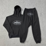 Klasikinis garlaivio logotipas su gobtuvu ir unisex laisvalaikio kelnių rinkinys Large gray